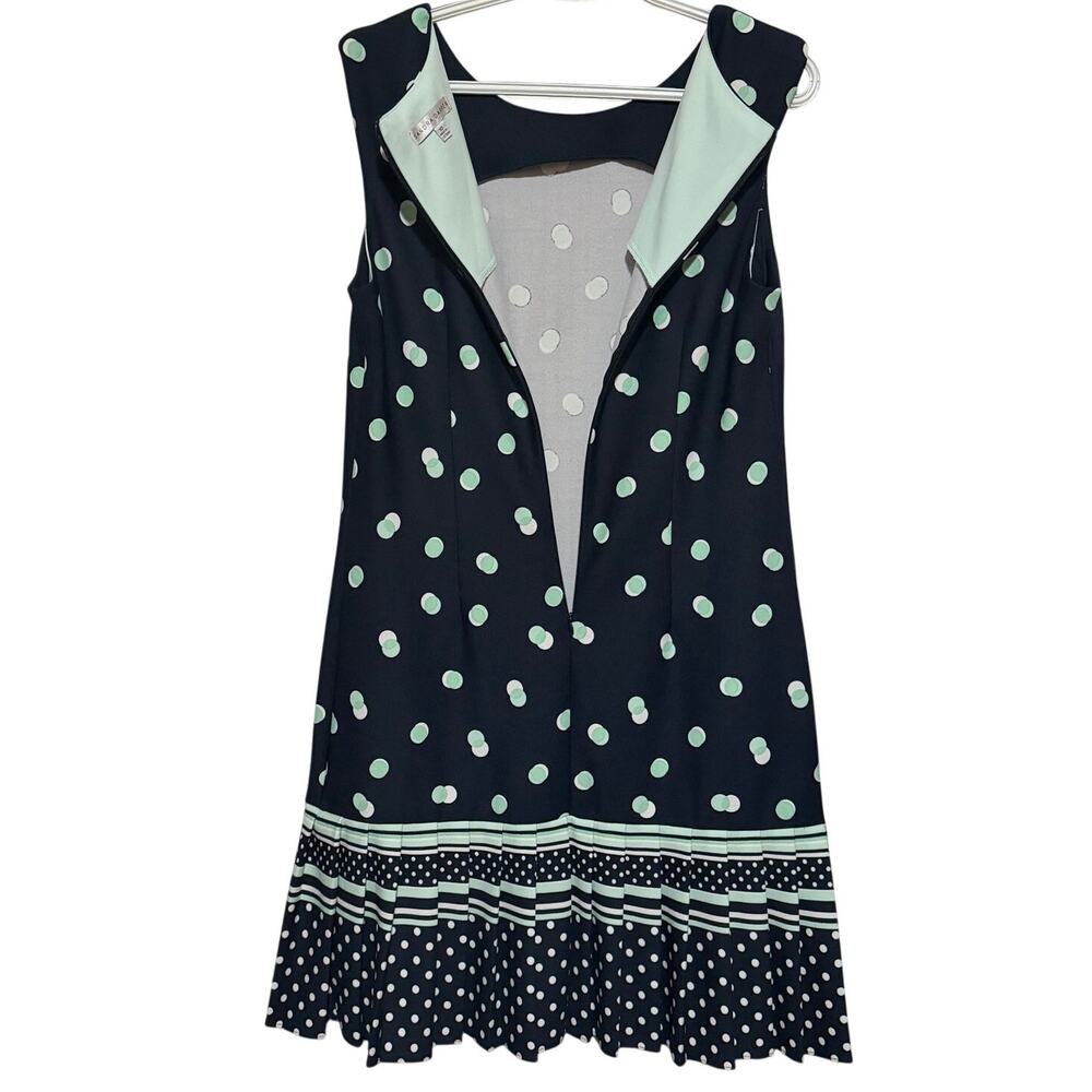 Sandra Darren Women's Blue Teal White Dots Sleeveless Sheath Dress Size 10 - Picture 3 of 6